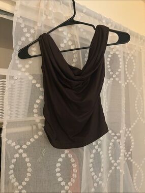 Women's Draped Cowl Neck Tank Top - Chocolate Brown